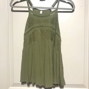 Olive green lace detail tank top!